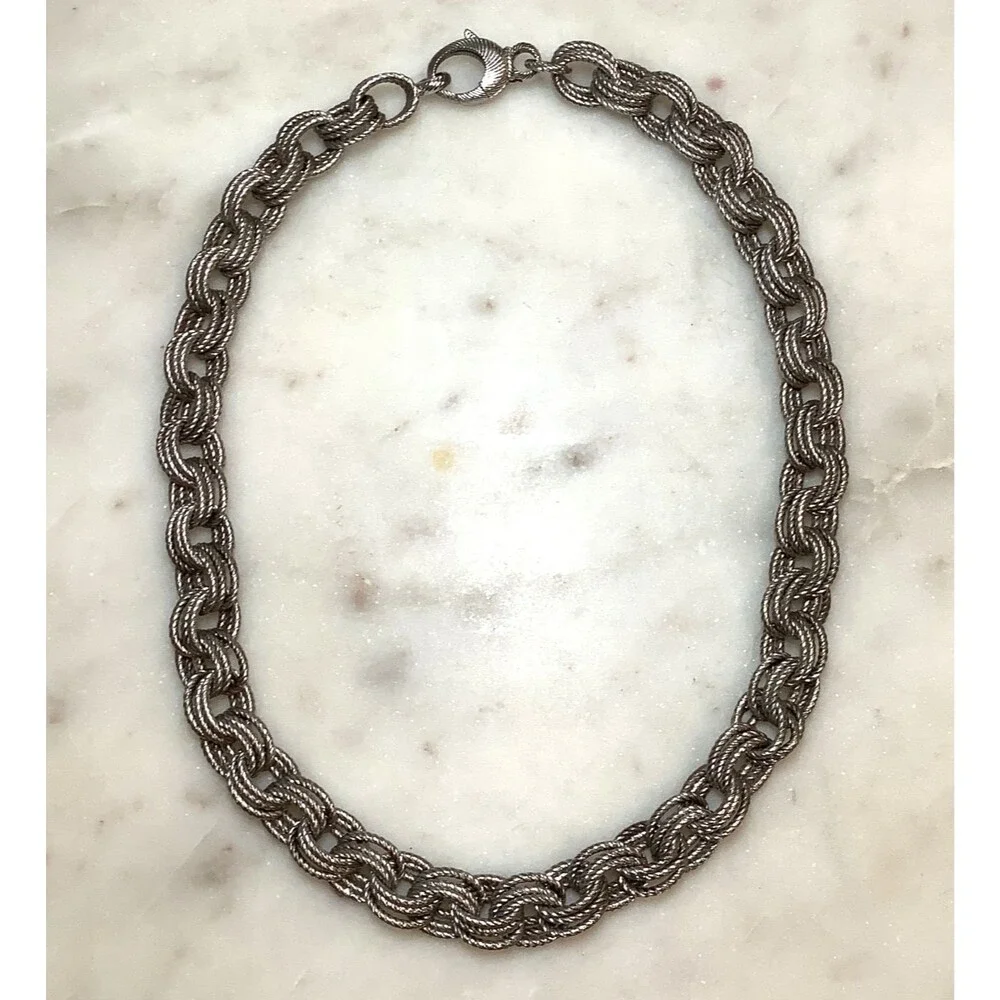 Heavy Link Necklace Bronze Italy Textured Link Designer Milor Rolo 17
